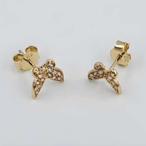 14k Solid Gold Butterfly earrings furnished with Cubic Zirconia. REAL GOLD. Worldwide free shipping. 585 Certified & stamped.