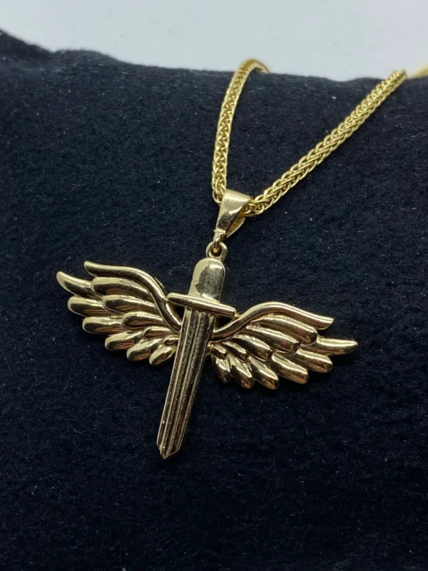 14k Real Gold Wings Sword Necklace 23.5 inches/ Guardian Archangel Michael Pendant /Gold Rising Wings Necklace / symbol of strength, Hero !,