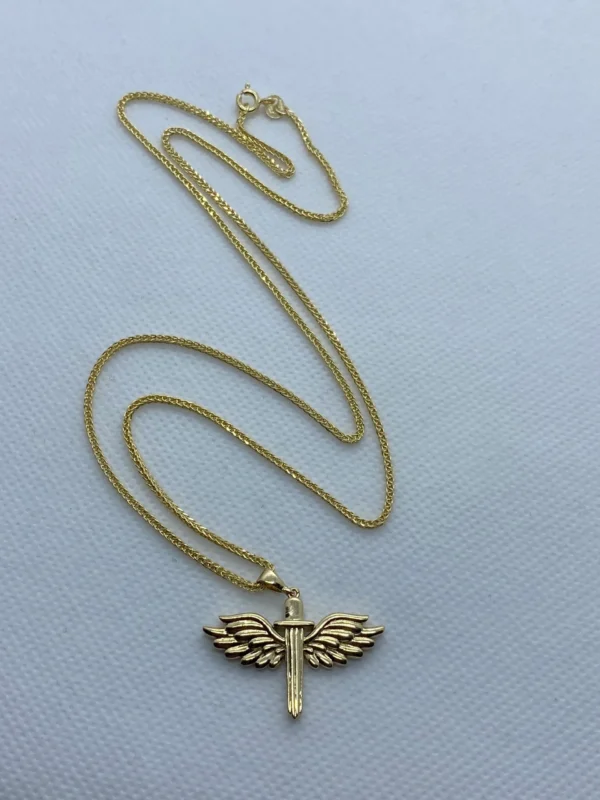 14k Real Gold Wings Sword Necklace 23.5 inches/ Guardian Archangel Michael Pendant /Gold Rising Wings Necklace / symbol of strength, Hero !,