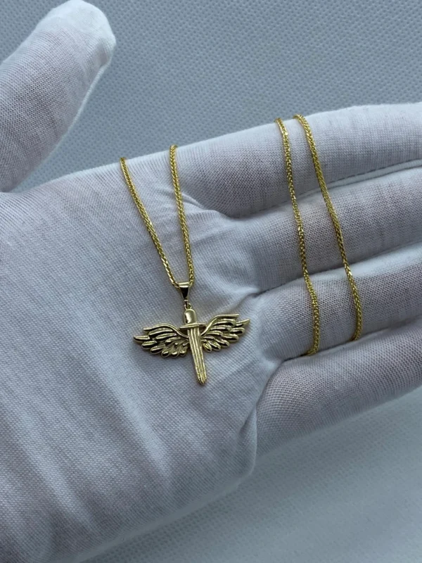 14k Real Gold Wings Sword Necklace 23.5 inches/ Guardian Archangel Michael Pendant /Gold Rising Wings Necklace / symbol of strength, Hero !,