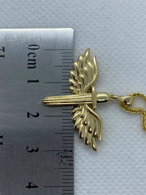 14k Real Gold Wings Sword Necklace 23.5 inches/ Guardian Archangel Michael Pendant /Gold Rising Wings Necklace / symbol of strength, Hero !,