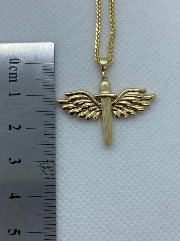 14k Real Gold Wings Sword Necklace 23.5 inches/ Guardian Archangel Michael Pendant /Gold Rising Wings Necklace / symbol of strength, Hero !,