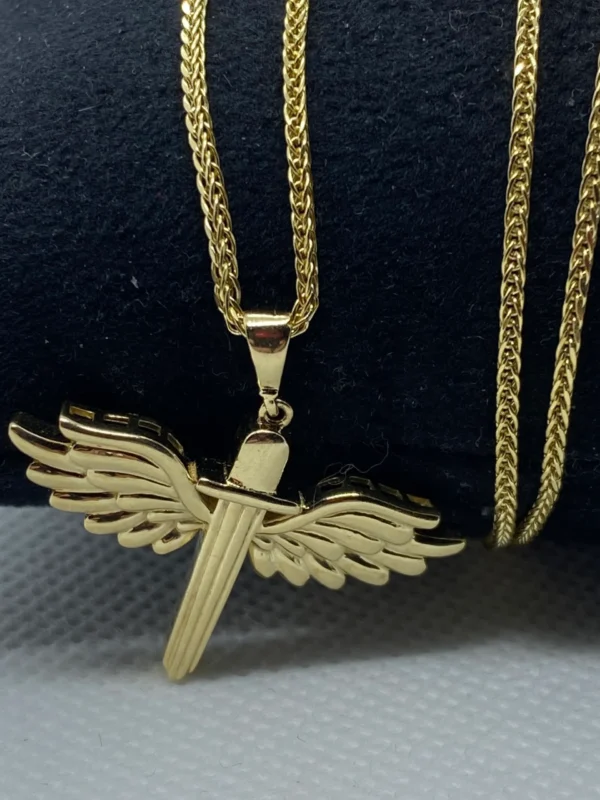 14k Real Gold Wings Sword Necklace 23.5 inches/ Guardian Archangel Michael Pendant /Gold Rising Wings Necklace / symbol of strength, Hero !,