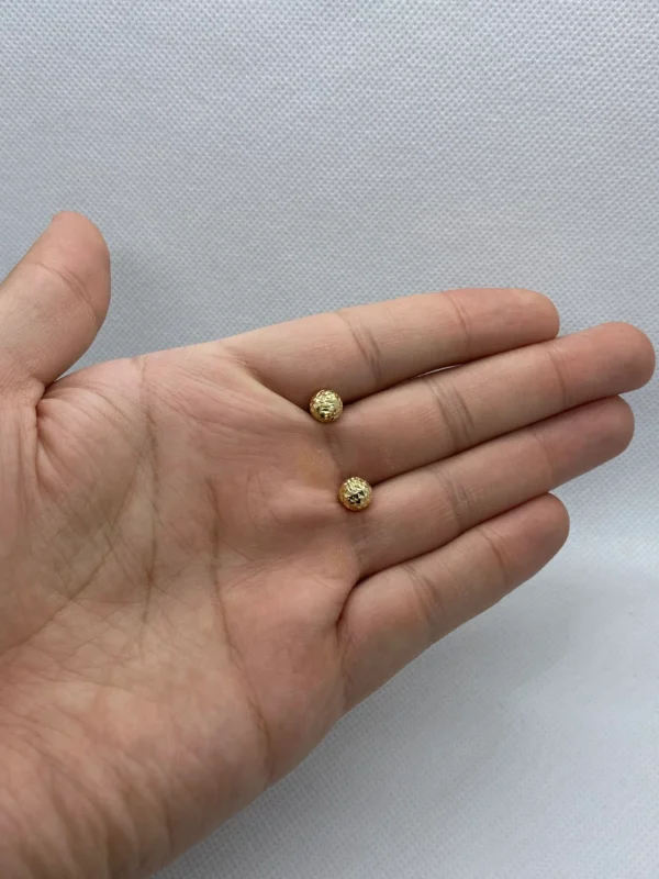14k Gold Stud Ball Earring Diamond Cut , 14k Real Gold Earring , For her ,Birthday Gift , For Mom , Real Gold Stud earring ,Everyday Earring