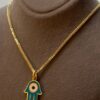 14k Gold Evil Eye Necklace 19.5",1.5mm , 14k Real Gold evil eye, Hamsa Pendant with foxtail necklace , For Her ,Gift For Her, Fatima Hand