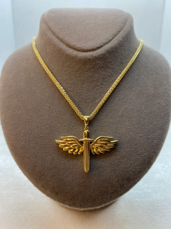 14k Real Gold Wings Sword Necklace 23.5 inches/ Guardian Archangel Michael Pendant /Gold Rising Wings Necklace / symbol of strength, Hero !,