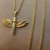 14k Real Gold Wings Sword Necklace 23.5 inches/ Guardian Archangel Michael Pendant /Gold Rising Wings Necklace / symbol of strength, Hero !,