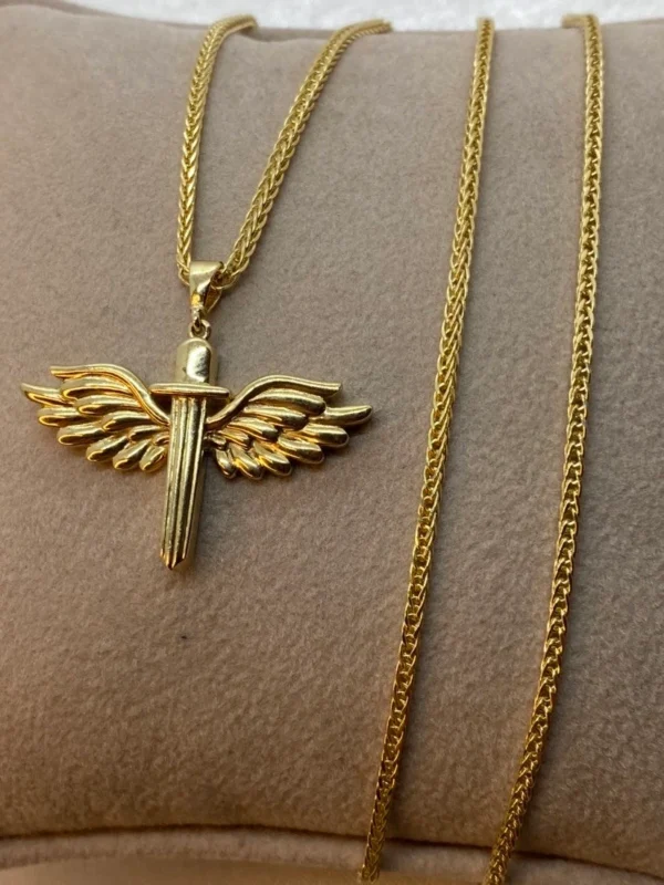 14k Real Gold Wings Sword Necklace 23.5 inches/ Guardian Archangel Michael Pendant /Gold Rising Wings Necklace / symbol of strength, Hero !,