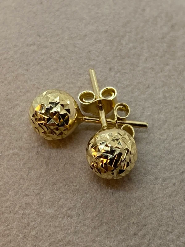 14k Gold Stud Ball Earring Diamond Cut , 14k Real Gold Earring , For her ,Birthday Gift , For Mom , Real Gold Stud earring ,Everyday Earring