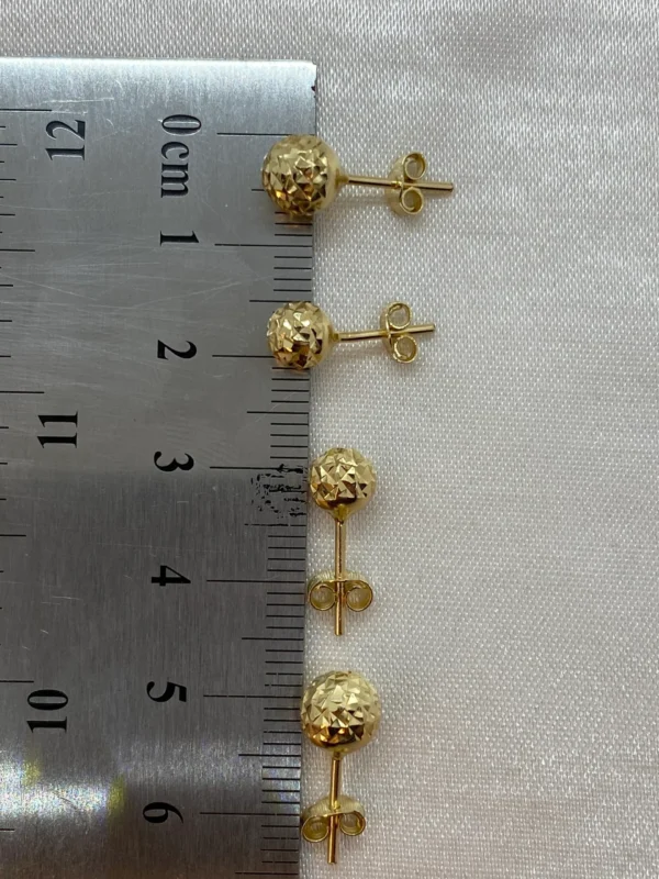 14k Gold Stud Ball Earring Diamond Cut , 14k Real Gold Earring , For her ,Birthday Gift , For Mom , Real Gold Stud earring ,Everyday Earring