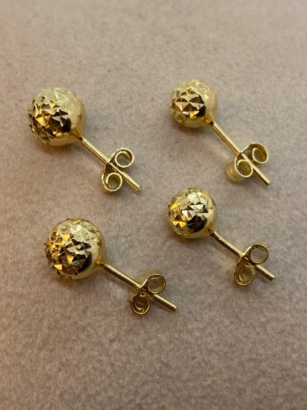 14k Gold Stud Ball Earring Diamond Cut , 14k Real Gold Earring , For her ,Birthday Gift , For Mom , Real Gold Stud earring ,Everyday Earring