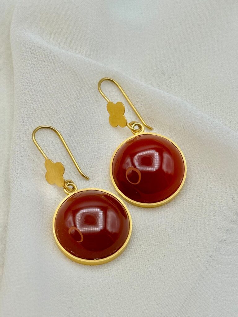 18k Gold Dangle Earrings with Aqeeq , Gold Dangle Earrings , Fringe Earrings , 18k Real Gold Earring ,Gift Earring, For Her, Birthday Gift.