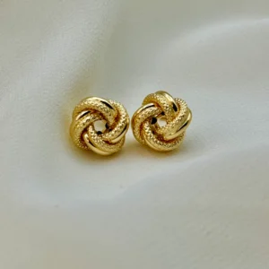 1 2 3 4 5 6 7 8 18k Gold Love Knot Stud Earrings with Engraved Details, Handmade Jewelry Gift, love knot ,real 18k gold , For mum , Birthday Gift .