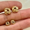 18k Gold Love Knot Stud Earrings with Engraved Details, Handmade Jewelry Gift, love knot ,real 18k gold , For mum , Birthday Gift .