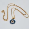 18k Gold Evil Eye Necklace 19.5",1mm , 18k evil eye Pendant with Box chain necklace ,Gift For Her, defense toward of the Evil eye