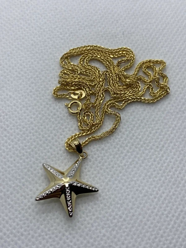 14k gold starfish Diamond cut Necklace 19.5 inches ,1.5 mm , Starfish pendant , Gift for her