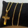 18k Solid Gold Franco Cross Necklace, Diamond cut and shiny, different size sizes available