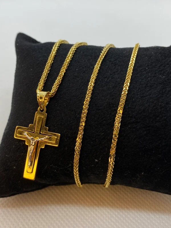 18k Solid Gold Franco Cross Necklace, Diamond cut and shiny, different size sizes available