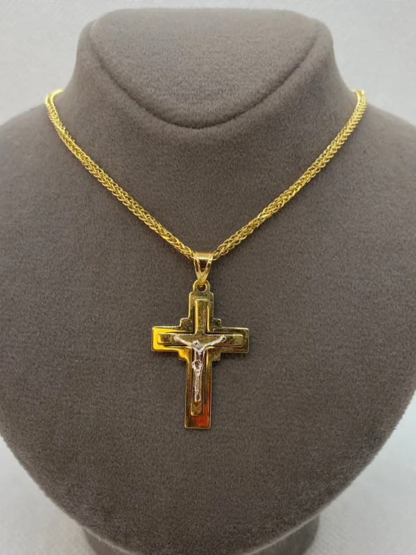 18k Solid Gold Franco Cross Necklace, Diamond cut and shiny, different size sizes available