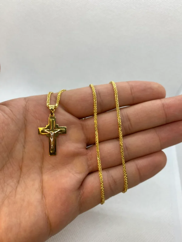 18k Solid Gold Franco Cross Necklace, Diamond cut and shiny, different size sizes available