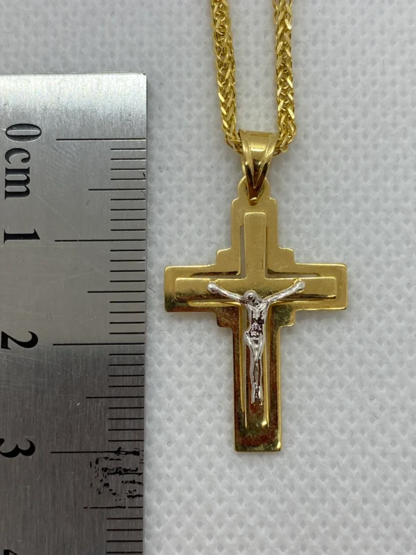 18k Solid Gold Franco Cross Necklace, Diamond cut and shiny, different size sizes available
