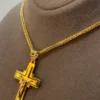 18k Solid Gold Franco Cross Necklace, Diamond cut and shiny, different size sizes available