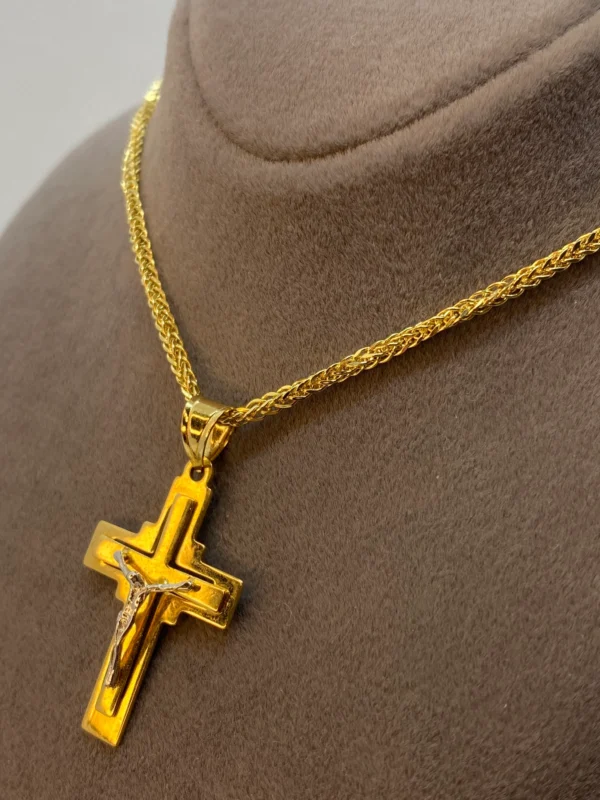 18k Solid Gold Franco Cross Necklace, Diamond cut and shiny, different size sizes available
