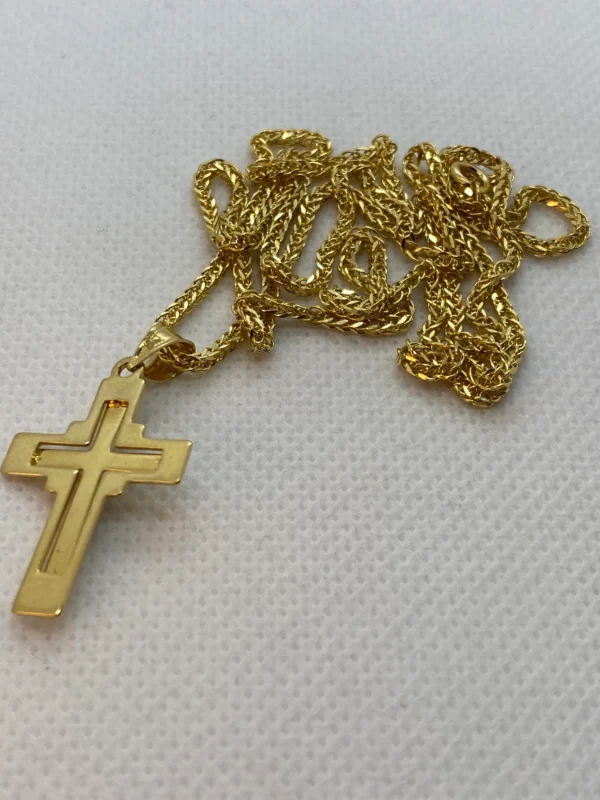 18k Solid Gold Franco Cross Necklace, Diamond cut and shiny, different size sizes available
