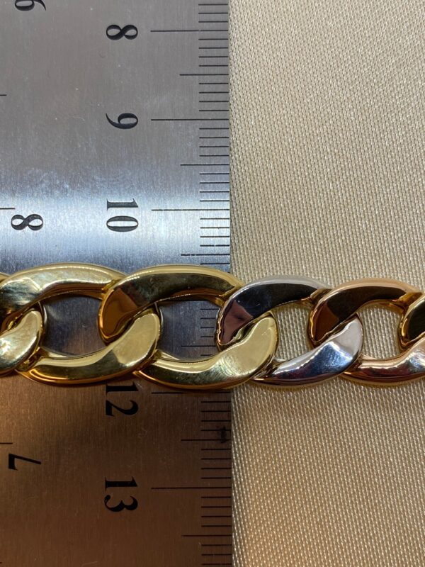 18k Gold Curb Bracelet, 12mm, 8 inches, Real Gold 18k Cuban link, 18k Curb, Tri-Color Gold Cable Bracelet –18k (Rose, White, Yellow).