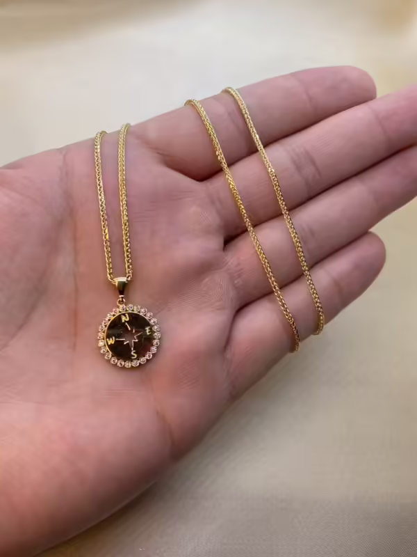 14K solid gold Compass necklace, compass jewelry, solid gold necklace, compass charm, personalized compass, custom pendant, traveler gift