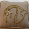 18k Gold Cross Necklace Diamond Cut with ROLO chain so shiny and Durable ,19.5",2mm , Gold Cross Necklace ,For Him ,For Her