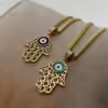 18k Gold Evil Eye Necklace 19.5",1.5mm , 18k Real Gold evil eye, Hamsa Pendant with foxtail necklace , For Her ,Gift For Her, Fatima Hand