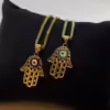 18k Gold Evil Eye Necklace 19.5",1.5mm , 18k Real Gold evil eye, Hamsa Pendant with foxtail necklace , For Her ,Gift For Her, Fatima Hand