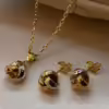 18k Gold Love Knot Diamond Cut Necklace and earrings, with 3 colors , 19.5",1.5mm , Handmade Jewelry Gift,18k love knot set, For Her.