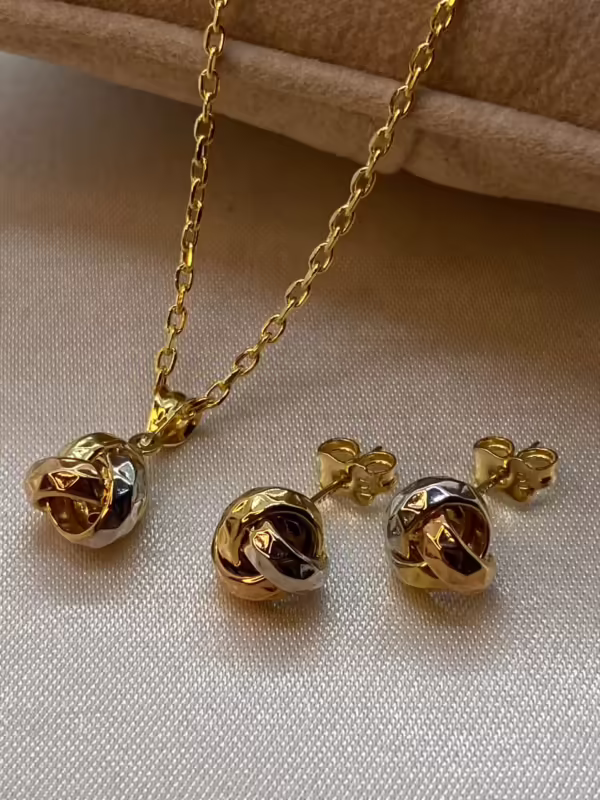 18k Gold Love Knot Diamond Cut Necklace and earrings, with 3 colors , 19.5",1.5mm , Handmade Jewelry Gift,18k love knot set, For Her.