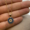 18k Gold Evil Eye Necklace 19.5",1mm , 18k evil eye Pendant with Box chain necklace ,Gift For Her, defense toward of the Evil eye