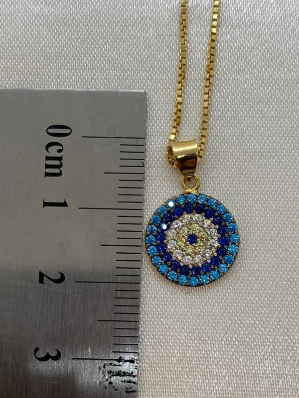 18k Gold Evil Eye Necklace 19.5",1mm , 18k evil eye Pendant with Box chain necklace ,Gift For Her, defense toward of the Evil eye