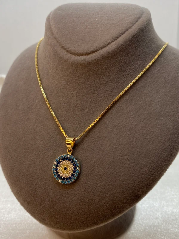 18k Gold Evil Eye Necklace 19.5",1mm , 18k evil eye Pendant with Box chain necklace ,Gift For Her, defense toward of the Evil eye