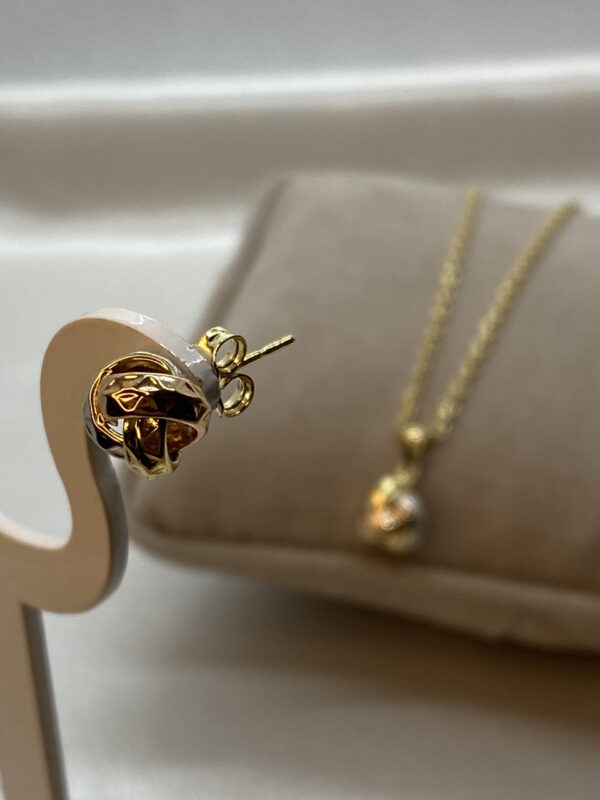 18k Gold Love Knot Diamond Cut Necklace and earrings, with 3 colors , 19.5",1.5mm , Handmade Jewelry Gift,18k love knot set, For Her.