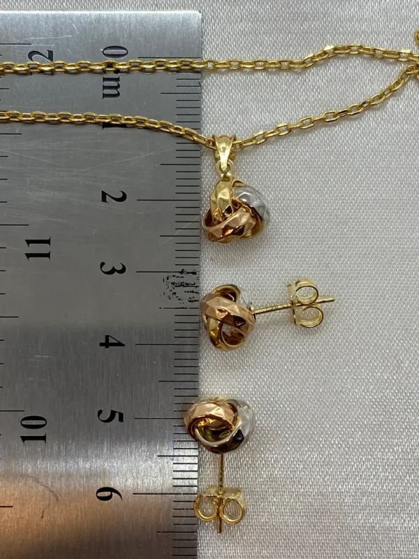 18k Gold Love Knot Diamond Cut Necklace and earrings, with 3 colors , 19.5",1.5mm , Handmade Jewelry Gift,18k love knot set, For Her.