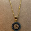 18k Gold Evil Eye Necklace 19.5",1mm , 18k evil eye Pendant with Box chain necklace ,Gift For Her, defense toward of the Evil eye