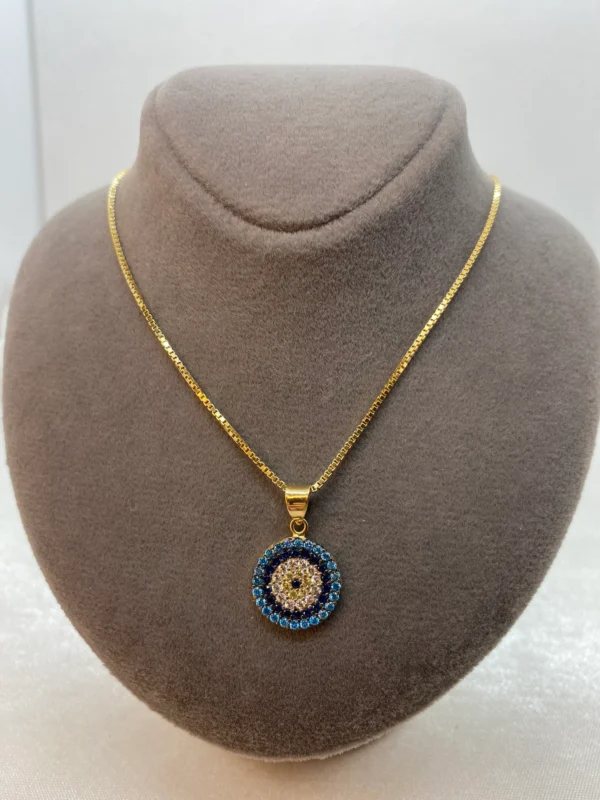 18k Gold Evil Eye Necklace 19.5",1mm , 18k evil eye Pendant with Box chain necklace ,Gift For Her, defense toward of the Evil eye