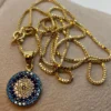 18k Gold Evil Eye Necklace 19.5",1mm , 18k evil eye Pendant with Box chain necklace ,Gift For Her, defense toward of the Evil eye
