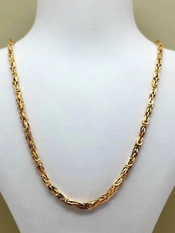 18K Solid Gold Byzantine Chain Necklace/18K Pure Gold Byzantine 3mm Thick - 23.5" Lengths/ Real Gold Chain for Men & Women, Birthday Gift