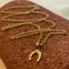 14k Solid Gold Horseshoe Necklace with 18k Gold Rolo chain , Lucky Charm Horseshoe Gold Pendant, Valentines Day Gift, Girlfriend Gift
