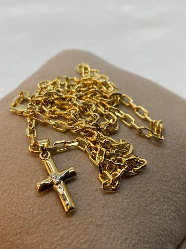 14k Gold Cross Necklace with Cable chain So Shiny and Durable,23.5 inches,3mm,for him,for her, Birthday Gift,Valentine's Gift, Anniversary