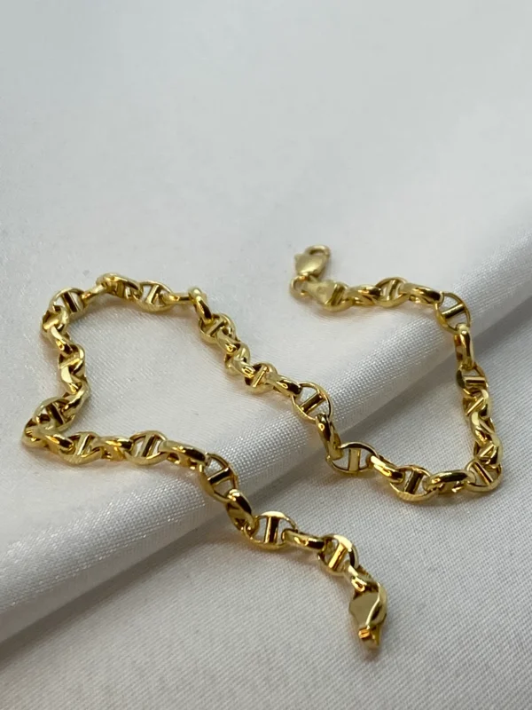 18k Gold ANCHOR CHAIN Bracelet, Anchor,4mm ,Mariner Gold Chain, Mariner chain , Real Gold ,For Her ,For Him ,Birthday Gift ,Christmas Gift.