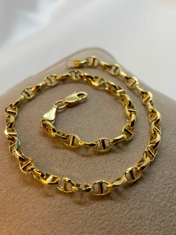 18k Gold ANCHOR CHAIN Bracelet, Anchor,4mm ,Mariner Gold Chain, Mariner chain , Real Gold ,For Her ,For Him ,Birthday Gift ,Christmas Gift.