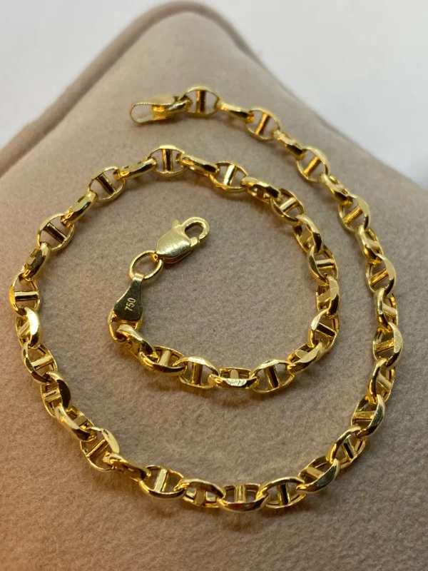 18k Gold ANCHOR CHAIN Bracelet, Anchor,4mm ,Mariner Gold Chain, Mariner chain , Real Gold ,For Her ,For Him ,Birthday Gift ,Christmas Gift.