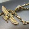 18k Gold Faravahar Necklace, symbol of Ahura Mazda, Handmade in Toronto , with Curb chain 17.5",3 mm, Faravahar symbol of Zoroastrian, Gift.